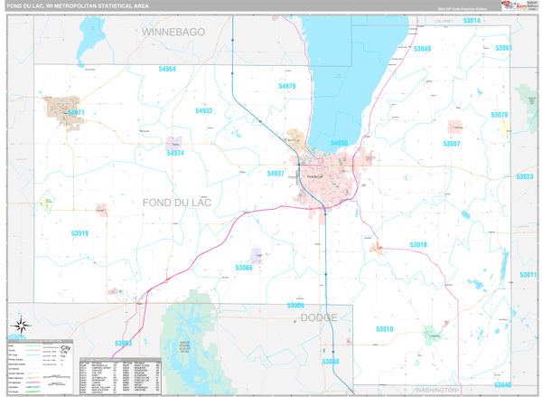 Fond du Lac, WI Metro Area Wall Map